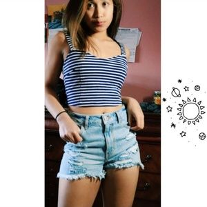 Forever 21 Blue and White Crop Shirt